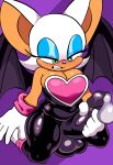 balls bat blush bodily_fluids breasts clothing condom_suit cum cum_in_clothing genital_fluids genitals gynomorph hi_res intersex latex_suit looking_pleasured mammal penis rouge_the_bat sega slightly_chubby solo sonic_the_hedgehog_(series) squeezysquisher thick_thighs wide_hips