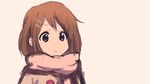  animated animated_gif beige_background blinking brown_eyes brown_hair buttons coat drawfag hair_ornament hairclip hirasawa_yui k-on! non-web_source pink_scarf scarf short_hair simple_background solo tareme upper_body winter_clothes winter_coat 