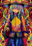  1girl brain chromatic_aberration colorful cowboy_shot disembodied_eye fetus hat highres komeiji_koishi long_hair long_sleeves looking_at_viewer noose one_eye_closed open_mouth reverinth shirt standing stitched_eye touhou wide_sleeves 