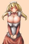  1girl blonde_hair blush breasts brown_eyes cleavage female huge_breasts iro_zu maid maid_headdress smile twintails 