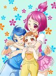  2boys ahoge blonde_hair blue-fin blue_eyes blue_hair dokidoki!_precure hair_ornament half_updo happy heart looking_at_viewer multiple_boys one_eye_closed open_mouth personification pink_eyes pink_hair precure rakeru_(dokidoki!_precure) rance_(dokidoki!_precure) sharuru_(dokidoki!_precure) shirt short_hair skirt smile yellow_eyes 