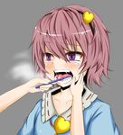  artist_request hairband komeiji_satori purple_eyes purple_hair tears toothbrush toothbrush_in_mouth touhou 