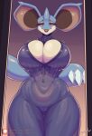 2024 anthro bedroom_eyes big_breasts blue_body blue_eyes breasts bulging_breasts butt_from_the_front cleavage clothed clothing eyebrows eyelashes female generation_1_pokemon genitals glistening glistening_breasts hi_res huge_breasts innie_pussy lingerie looking_at_viewer lyorenth-the-dragon mature_anthro mature_female narrowed_eyes navel nidoqueen nightgown nintendo open_mouth pokemon pokemon_(species) pussy seductive solo tan_body thick_thighs thigh_gap translucent translucent_clothing wide_hips