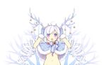  :o ahoge antlers blush bow capelet drill_hair fang flower gloves groin highres horns long_hair mofetousu_furuna navel original out-of-frame_censoring pointy_ears purple_eyes saru solo star sunflower twin_drills twintails white white_hair 
