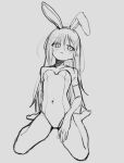  1girl animal_ears bare_shoulders breasts elbow_gloves expressionless fake_animal_ears full_body gloves kurobeko_(kur0bek0) leotard long_hair looking_at_viewer monochrome original parted_lips playboy_bunny rabbit_ears sitting sketch small_breasts solo wariza 
