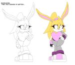 anthro archie_comics bunnie_rabbot clothing cybernetic_arm cybernetic_limb cybernetics female fur gloves green_eyes hair hand_on_hip handwear lagomorph leotard leporid long_ears long_hair machine mammal ponytail rabbit raccoonshinobi sega shy slightly_chubby slightly_chubby_female solo sonic_the_hedgehog_(archie) sonic_the_hedgehog_(comics) sonic_the_hedgehog_(series) yellow_body yellow_fur