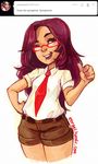  ;) artist_self-insert cosplay ehryel_(x-arielle) flat_chest glasses long_hair necktie one_eye_closed original purple_hair red-framed_eyewear shorts smile solo spongebob_squarepants spongebob_squarepants_(character) spongebob_squarepants_(character)_(cosplay) thumbs_up tumblr x-arielle 