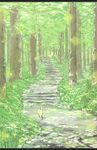  bad_id bad_pixiv_id blurry bokeh cat depth_of_field flower forest grass letterboxed nature no_humans original path road scenery stairs tree tree_shade v-any white_cat 