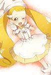  blonde_hair brown_eyes dress gloves hand_on_own_cheek hand_on_own_face hat long_hair makihatayama_hana ojamajo_doremi one_eye_closed open_mouth solo toshi_(1040301) twintails v white_gloves 