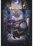  border candle checkered_floor column croissant dusknoir duskull floating food gengar ghost highres indoors looking_at_another mismagius moon moonlight pillar pokemon reo_(mmocc123) white_border 