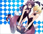  anbiento animal_ears baccano! bad_id bad_pixiv_id blonde_hair bow bowtie breasts bunny_ears bunny_girl bunny_tail bunnysuit cleavage detached_collar genderswap genderswap_(mtf) graham_spector green_eyes hair_over_one_eye long_hair medium_breasts multiple_girls pantyhose purple_eyes purple_hair shaft_(baccano) tail wrist_cuffs 