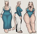 anthro belly big_breasts bottom_heavy bottomwear bovid breasts caprine cardigan claws cleavage clothed clothing curvy_figure dress felid female floppy_ears fur furgonomic_bottomwear genitals goat hi_res hourglass_figure huge_breasts huge_thighs hybrid lion long_neck long_tail mammal md34 monster pantherine pants paws plump_labia pussy pussy_peek side_view solo sweater swimwear tail tail_tuft thick_thighs topwear toriel tuft undertale_(series) white_body white_fur wide_hips