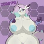 1:1 2021 5_fingers anthro anthrofied areola artist_name big_areola big_breasts big_nipples blue_areola blue_nipples blue_sclera breasts digital_media_(artwork) equid equine eyelashes female fingers genitals hair half-length_portrait hi_res horn huge_breasts mammal multicolored_hair multicolored_horn mythological_creature mythological_equine mythology navel nipples nude oleander_(tfh) pink_hair pink_tail portrait purple_eyes pussy solo tail them&#039;s_fightin&#039;_herds thick_thighs two_tone_hair two_tone_horn unicorn white_body zureth!!
