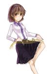  ariadoszz blush brown_eyes brown_hair hairband musical_note short_hair solo staff_(music) touhou tsukumo_yatsuhashi 