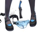  1girl black_footwear black_thighhighs blue_panties burnt_clothes close-up dagger girls&#039;_frontline knife panties sar-21_(girls&#039;_frontline) simple_background solo standing thighhighs underwear weapon white_background white_panties yan_jhia 