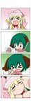  &gt;_&lt; 2girls 4koma :d =_= absurdres animal_ears blonde_hair blush cheek_press chibi closed_eyes comic fairy_wings flying_sweatdrops green_hair hat highres insect_cage kasodani_kyouko lily_white minigirl multiple_girls open_mouth rakugaki-biyori silent_comic smile tears touhou wings xd 