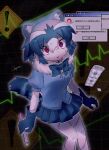  1girl @_@ animal_ears bad_id bad_twitter_id black_background black_hair blister_pack blue_gloves blue_hair blue_shirt blue_skirt cardiogram commentary_request common_raccoon_(kemono_friends) error_message extra_ears feet_out_of_frame fur_collar gloves grey_hair highres inactive_account jmeysan kemono_friends looking_at_viewer multicolored_hair nervous_sweating open_mouth pill pleated_skirt purple_hair raccoon_ears raccoon_tail shirt short_hair short_sleeves sign skirt solo standing stitched_arm stitched_leg stitches sweat tail translation_request twitter_username warning_sign white_hair window_(computing) zombie 