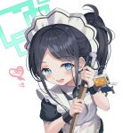  &lt;key&gt;_(robot)_(blue_archive) 1girl absurdly_long_hair absurdres apron aris_(blue_archive) aris_(maid)_(blue_archive) black_dress black_hair blue_archive blue_eyes blush dress green_halo halo heart highres long_hair looking_at_viewer maid maid_apron maid_headdress official_alternate_costume open_mouth refile short_sleeves side_ponytail simple_background solo very_long_hair white_apron white_background 