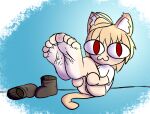 :3 animal_humanoid baggy_(artist) big_eyes boots_removed cat_humanoid feet felid felid_humanoid feline feline_humanoid female foot_fetish foot_focus humanoid looking_at_viewer mammal mammal_humanoid neco-arc scrunched_toes solo tsukihime type-moon