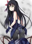  bad_id bad_pixiv_id black_hair black_legwear book flower gloves green_eyes hair_flower hair_ornament kamisama_no_inai_nichiyoubi konka long_hair pantyhose ribbon smile solo ulla_eulesse_hecmatika 