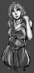  breasts copyright_request greyscale large_breasts monochrome pantyhose short_hair sketch skirt solo xpisigma 
