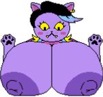  2024 alpha_channel anthro areola big_areola big_breasts big_nipples black_hair black_pawpads blue_clothing blue_highlights blue_overalls blush breasts catty_(undertale) clothed clothing digital_media_(artwork) domestic_cat ear_piercing ear_ring exposed_breasts eyelashes fangs felid feline felis female fingers fur gold_ear_ring hair highlights_(coloring) huge_areola huge_breasts huge_nipples looking_at_breasts looking_at_own_breasts looking_at_self looking_down_at_self low_res mammal mouth_closed nipples overalls pawpads piercing pixel_(artwork) purple_body purple_ears purple_face purple_fur raised_hand ring_piercing simple_background smile solo teeth third-party_edit transparent_background undertale_(series) wardrobe_malfunction yellow_sclera yellow_teeth yukinikkifurry 