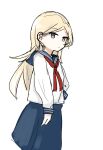  1girl blonde_hair blue_sailor_collar blue_skirt commentary doroni_max grey_eyes highres long_hair looking_afar neck_ribbon original red_ribbon ribbon sailor_collar school_uniform serafuku simple_background sketch skirt solo standing white_background 