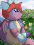  absurd_res anthro clothing dragon field flower hi_res liam_(zwll) looking_up male mythological_creature mythological_scalie mythology plant scalie sitting solo wings zwll 