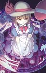  apron blonde_hair blue_dress bow culter dress elbow_gloves gloves hat hat_ribbon kana_anaberal magic_circle maid puffy_sleeves ribbon road_sign short_sleeves sign smile solo touhou touhou_(pc-98) waist_apron white_gloves yellow_eyes 