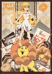  bad_id bad_pixiv_id barefoot blonde_hair border character_name choco_fashion dated doughnut english food long_hair mister_donut monogatari_(series) old-fashioned_doughnut open_mouth oshino_shinobu outside_border pastry_box pon_de_lion pon_de_ring smile yadokugaeru yellow_eyes 