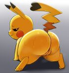  absurd_res big_butt bodily_fluids butt cosplay_pikachu_(character) dibujito female feral generation_1_pokemon genitals hi_res looking_at_viewer looking_back musk musk_clouds nintendo pikachu pokemon pokemon_(species) presenting presenting_hindquarters presenting_pussy pussy solo sweat sweatdrop thick_thighs 