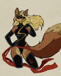  alternate_species anthro armwear big_breasts big_tail black_clothing black_gloves black_handwear black_legwear black_leotard black_thigh_highs blonde_hair breasts brown_body brown_fur canid canine carol_danvers clothing domino_mask elbow_gloves eyemask eyewear female fox fur gloves grey_background hair hand_on_hip handwear hi_res legwear leotard long_hair long_tail mammal marvel mask simple_background smile solo tail tan_body tan_fur the_red_son thick_thighs thigh_highs wide_hips 