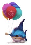 2024 ambiguous_gender balloon blue_body blue_fur brown_eyes cork feral fur furred_fish happy holding_object hybrid inflatable looking_at_object silverfox5213 simple_background solo standing striped_marlin tan_body tan_fur white_background white_body white_fur