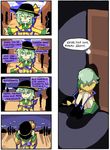  4koma blush_stickers comic commentary depressed finnish green_eyes green_hair hat hat_removed headwear_removed insult komeiji_koishi mind_reading sad setz smile touhou translated trembling 