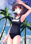  bad_id bad_pixiv_id black_eyes black_hair food long_hair missile228 mouth_hold one-piece_swimsuit original popsicle school_swimsuit solo swimsuit 
