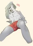  2024 anthro arknights bulge clothing collar ear_piercing eyebrow_piercing facial_piercing fur hair hi_res hyena hypergryph looking_at_viewer male mammal piercing pubes siva_inu24 solo spot_(arknights) spotted_hyena studio_montagne tail underwear undressing 