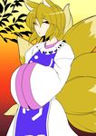  :o animal_ears blonde_hair cosmetics eyeliner fox_ears fox_tail hands_in_opposite_sleeves looking_at_viewer makeup multiple_tails no_hat no_headwear short_hair solo tail touhou uraraku_shimuni wide_sleeves yakumo_ran 