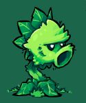  2024 annoyed black_sclera electronic_arts elemental_creature flora_fauna fur green_body green_fur hi_res leaf leaf_hair leafysky22 male not_furry plant plant_hair plants_vs._zombies popcap_games primal_peashooter pseudo_hair solo white_eyes 