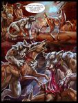  anthro blood bodily_fluids cougar deer eating_flesh felid feline female female/female feral gore hi_res human lion male male/male mammal misty_morning nude pantherine transformation 