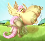  09hankris absurd_res anthro anthrofied areola big_breasts biped blues64 breasts clothed clothing equid equine eyelashes feathers female fluttershy_(mlp) friendship_is_magic hair hasbro hi_res huge_breasts hyper hyper_breasts mammal my_little_pony mythological_creature mythological_equine mythology nipple_piercing nipples panties pegasus piercing pink_hair pupils smile solo thick_thighs topless underwear wings yellow_body yellow_feathers 