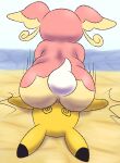 ambiguous_gender anus audino big_butt butt duo facesitting feral generation_1_pokemon generation_5_pokemon hi_res mincheeto motion_lines nintendo pikachu pokemon pokemon_(species) sitting_on_another spiral_eyes