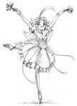  2013 ahiru ahoge armpits arms_up bad_id bad_pixiv_id ballerina ballet bracelet dated eyelashes flower full_body greyscale jewelry leg_up medium_request mi.nono monochrome necklace open_mouth plantar_flexion princess_tutu princess_tutu_(character) signature smile solo tiptoes tutu 