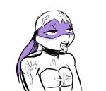  2019 anthro bandanna blush cum cum_on_arm cum_on_chest cum_on_face cum_on_tongue donatello_(tmnt) half-closed_eyes inkyfrog male mask mole_(marking) partially_colored red_eyes reptile scalie shell simple_background solo teenage_mutant_ninja_turtles tongue tongue_out turtle white_background 