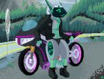 absurd_res anthro biker biker_girl biker_jacket digital_media_(artwork) female forest forest_background hi_res hrelterskrelter machine motorcycle nature nature_background pixel_(artwork) plant protogen protogen_armor protogen_visor solo tree vehicle