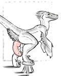 2023 3_fingers 4:5 4_toes adeer animal_genitalia bent_leg biped bipedal_feral claws cloaca cloacal_penis digitigrade dinosaur dinosaur_pelvis dromaeosaurid erection feathered_crest feathered_dinosaur feathered_scalie feathers feet feral fingers genitals head_crest hi_res knot knotted_penis looking_at_viewer male partially_colored penis pink_penis reptile scalie sickle_claw side_view solo standing step_pose step_stool tail theropod three-quarter_view toe_claws toes winged_arms wings yellow_eyes 