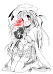  c.jam-packed cape fang hat little_busters! long_hair monochrome noumi_kudryavka school_uniform shaved_ice spoon spot_color thighhighs 