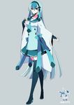  aqua_eyes blue_hair boots bow gen_4_pokemon glaceon hairband highres long_hair merlusa multicolored_hair personification pokemon ribbon school_uniform serafuku skirt smile solo thigh_boots thighhighs two-tone_hair wide_sleeves 