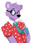  2024 absurd_res alpha_channel anthro bear black_eyes bust_portrait clothing discord_(app) dress_shirt eyewear fur glasses hair hi_res holding_tie male mammal necktie portrait purple_body purple_fur purple_hair shirt simple_background smile solo telegram topwear transparent_background walden wow!_wow!_wubbzy! zer0rebel4 