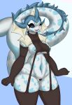 2024 absurd_res akavaps anthro big_breasts big_butt big_tail breasts butt clothing eeveelution female female/female fish generation_1_pokemon hi_res marine meme meme_clothing nintendo pircing pokemon pokemon_(species) solo sweater tail thick_thighs topwear unknown_artist vaporeon virgin_killer_sweater