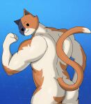 anthro butt calico_cat digital_media_(artwork) domestic_cat epic_games felid feline felis fortnite fortnite:_battle_royale hi_res looking_at_viewer male mammal meowscles muscular muscular_anthro muscular_male nitrozo nude simple_background solo tail white_body 